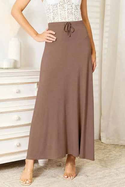 Double Take Full Size Soft Rayon Drawstring Waist Maxi Skirt - Bad Moms Club