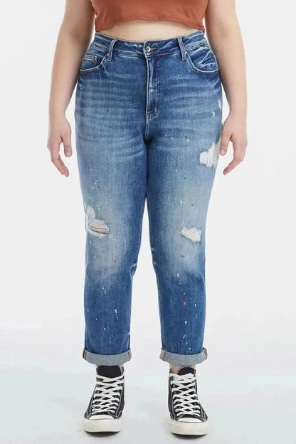 BAYEAS Full Size High Waist Distressed Paint Splatter Pattern Jeans - Bad Moms Club