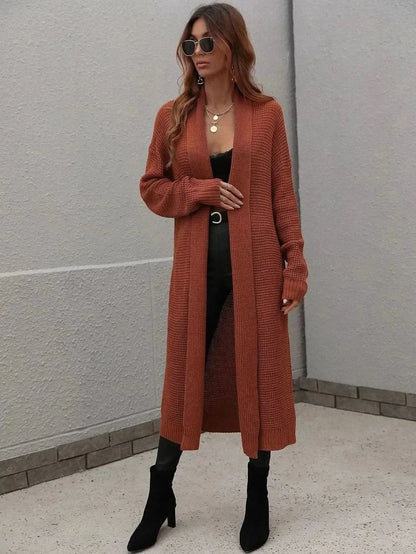 Waffle Knit Open Front Duster Cardigan With Pockets - Bad Moms Club