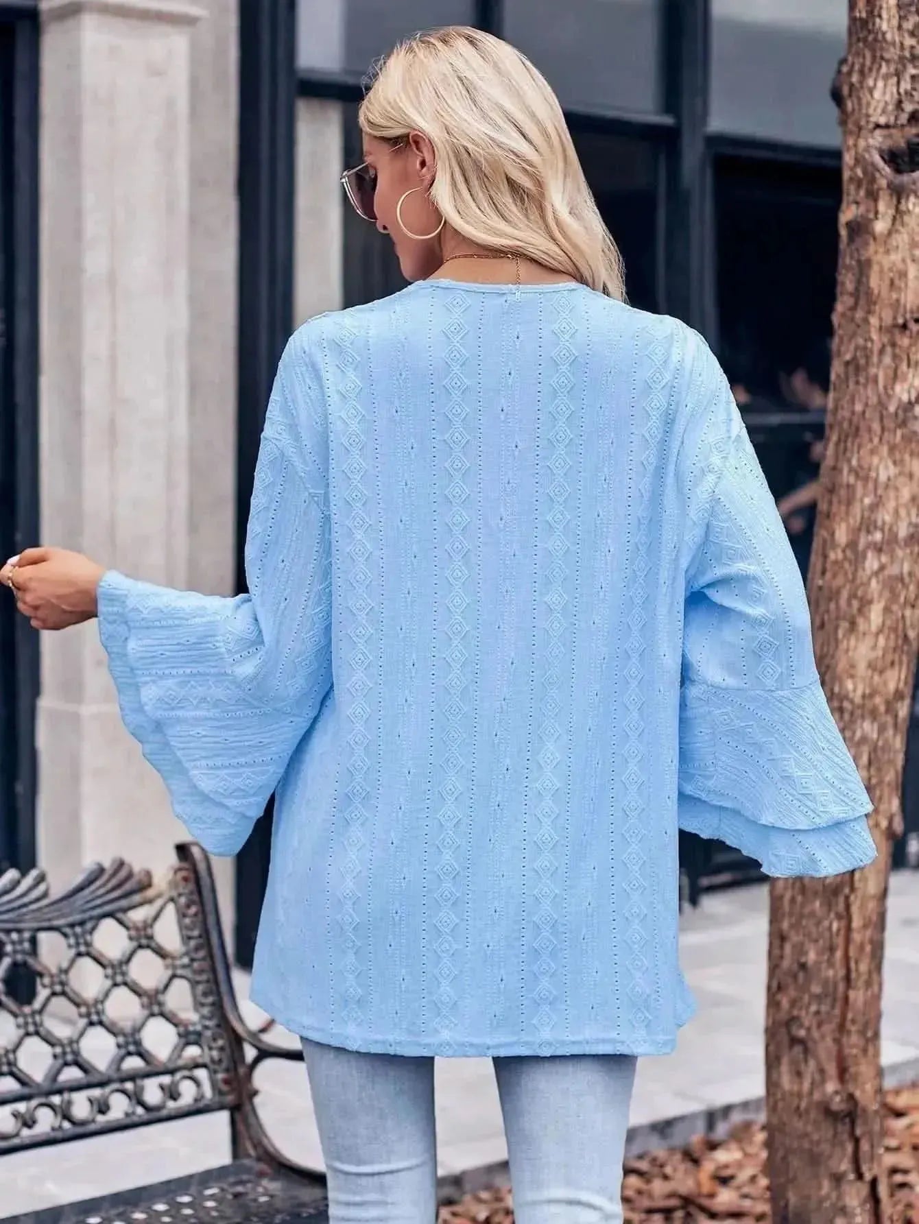 Eyelet Bell Sleeve Cardigan - Bad Moms Club