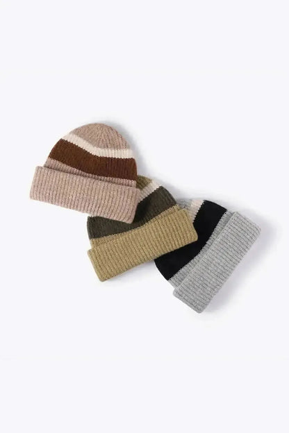Tricolor Cuffed Knit Beanie - Bad Moms Club