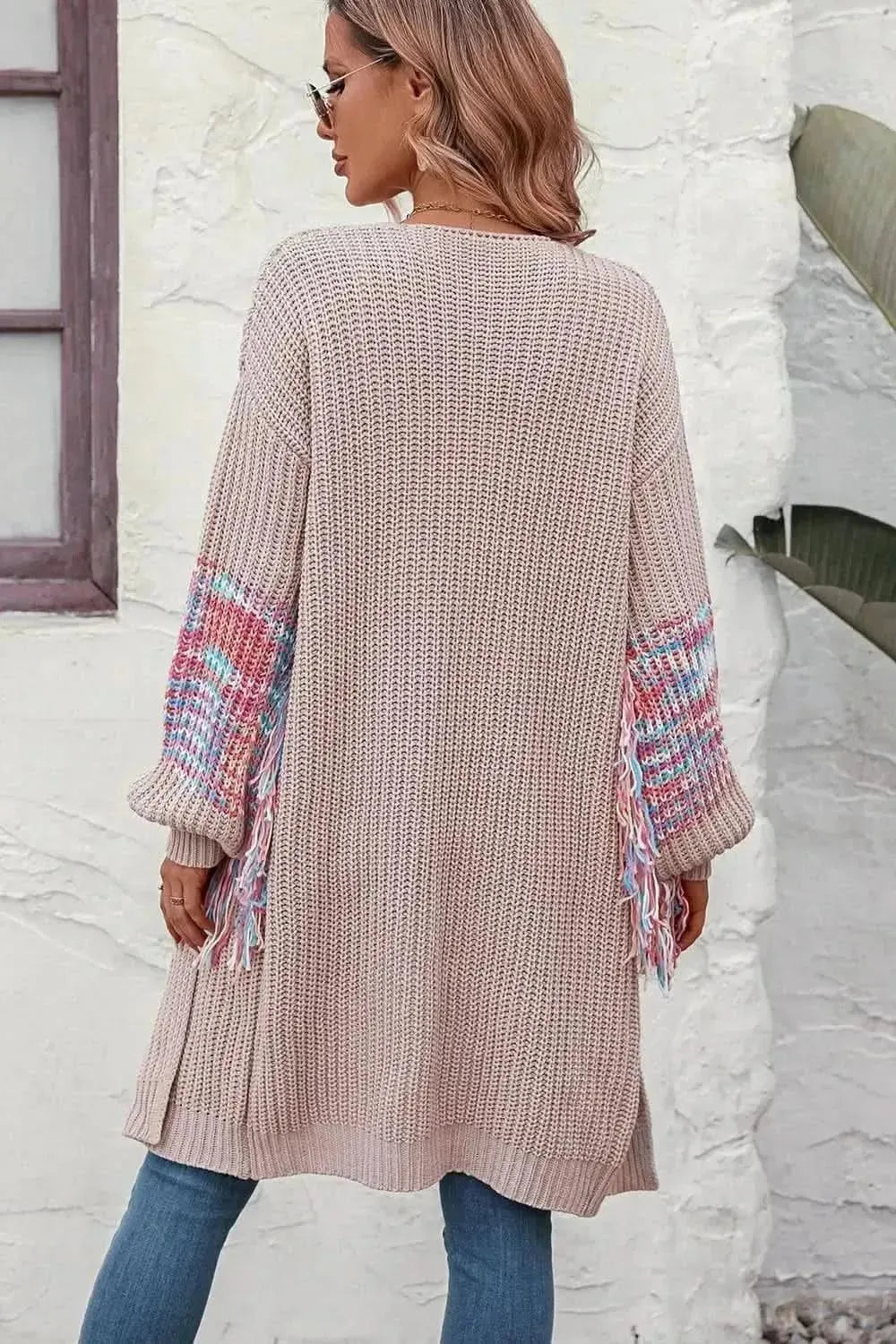 Fringe Sleeve Dropped Shoulder Cardigan - Bad Moms Club
