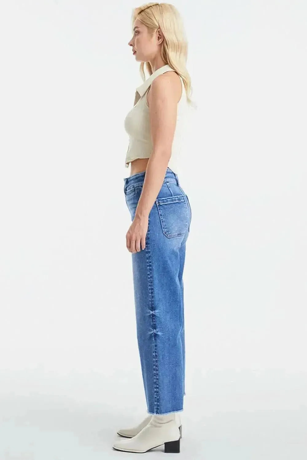 BAYEAS Full Size Raw Hem High Waist Wide Leg Jeans - Bad Moms Club
