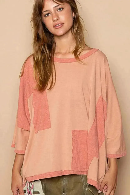POL Frayed Edge Patchwork Oversized T-Shirt - Bad Moms Club