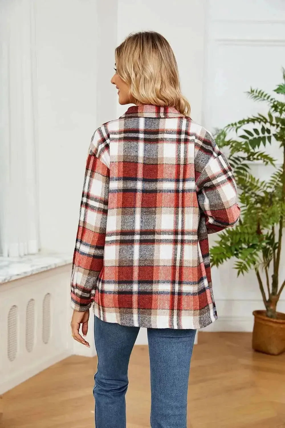 Button Down Collared Plaid Shacket - Bad Moms Club