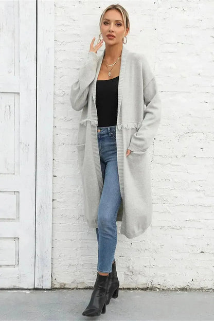 Open Front Pocketed Cardigan - Bad Moms Club