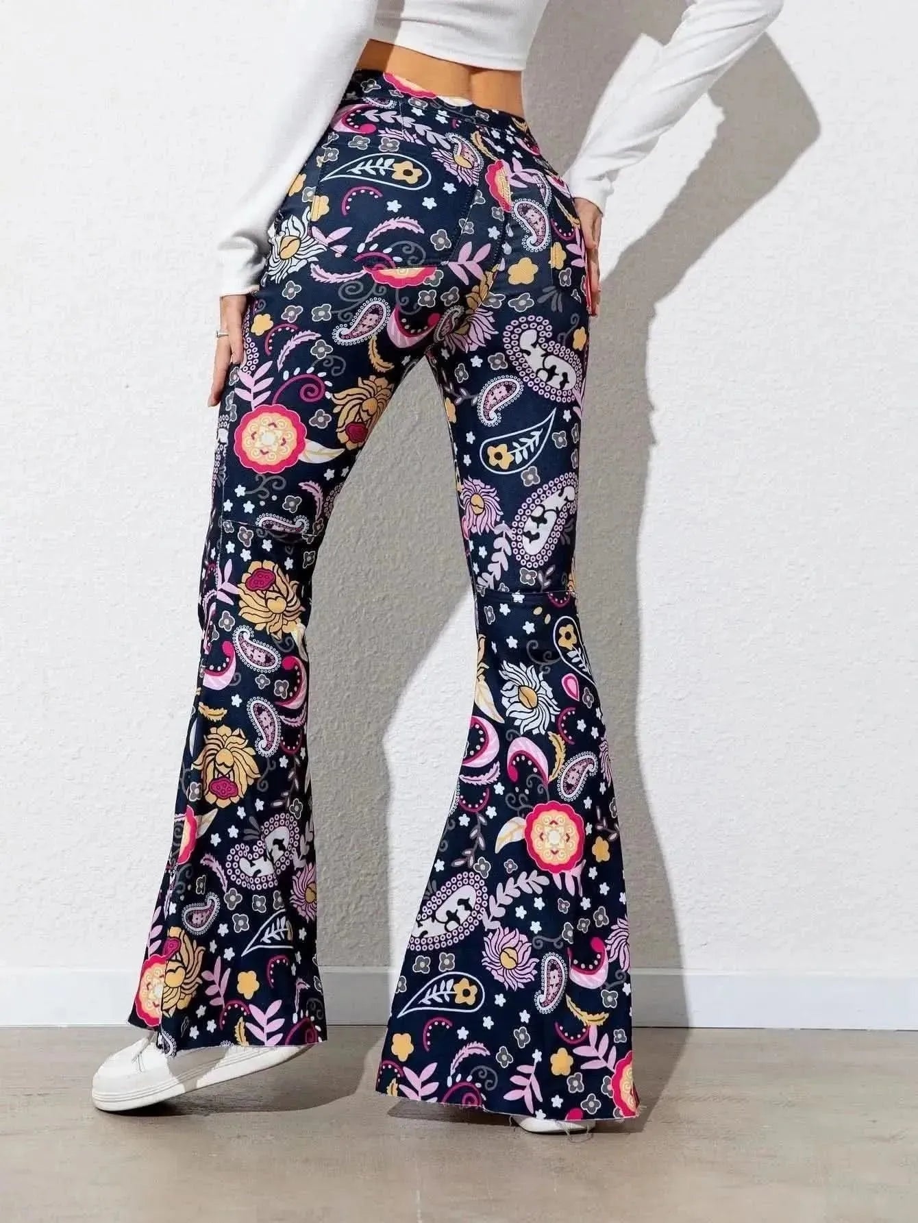 Floral High Waist Flare Leg Pants - Bad Moms Club