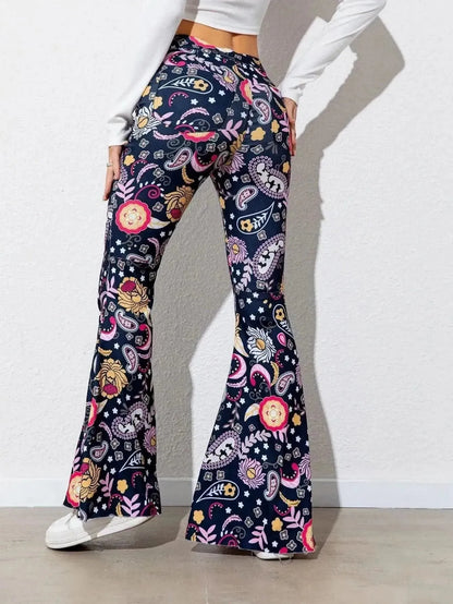 Floral High Waist Flare Leg Pants - Bad Moms Club