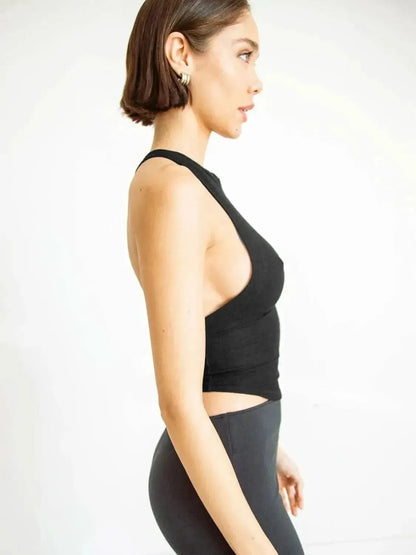Halter Neck Ribbed Cropped Top - Bad Moms Club