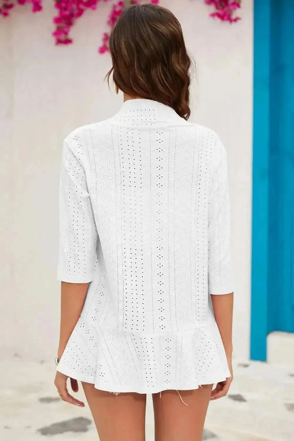 Eyelet Open Front Cardigan - Bad Moms Club