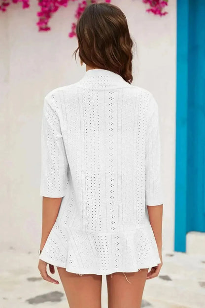 Eyelet Open Front Cardigan - Bad Moms Club