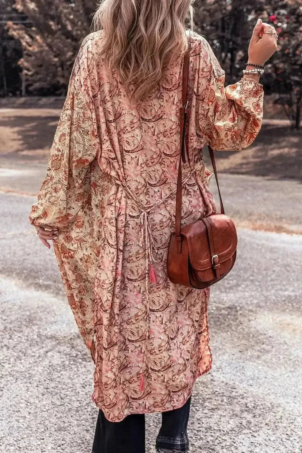Floral Tassel Tied Open Front Long Sleeve Cardigan - Bad Moms Club