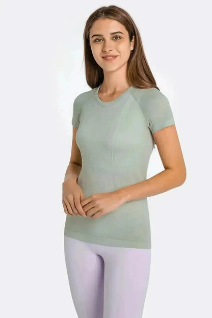 Round Neck Short Sleeve Active T-Shirt - Bad Moms Club