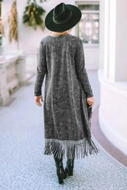 Fringe Detail Long Sleeve Cardigan - Bad Moms Club