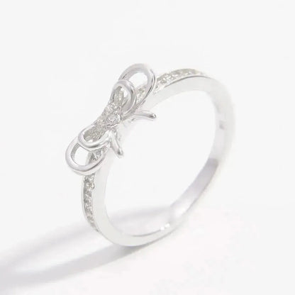 925 Sterling Silver Inlaid Zircon Bow Ring - Bad Moms Club