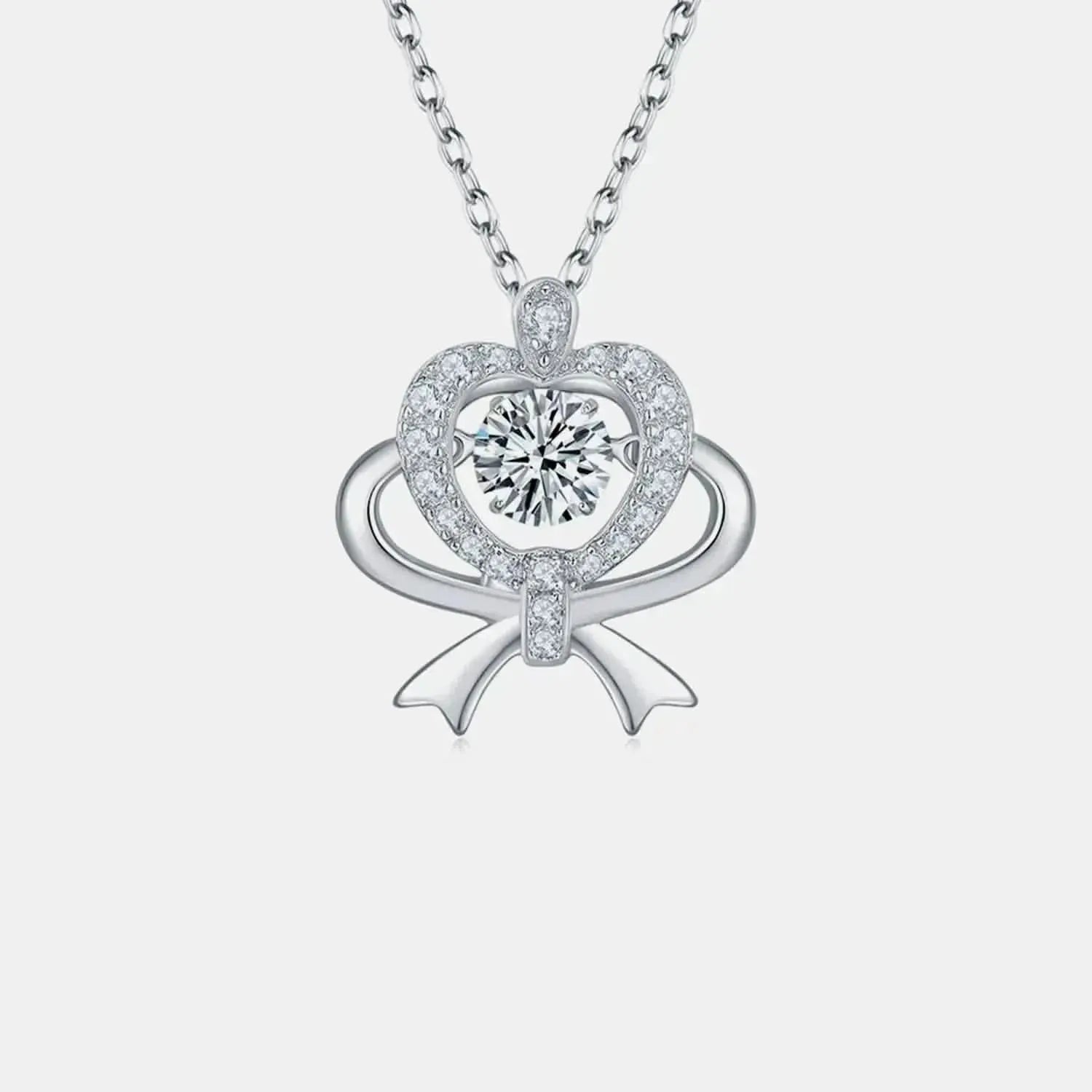 Moissanite 925 Sterling Silver Bow & Heart Necklace - Bad Moms Club