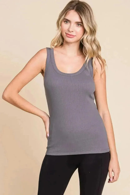 Culture Code Full Size Ribbed Scoop Neck Tank - Bad Moms Club