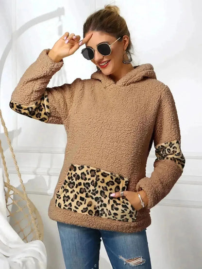 Ivy Lane Sherpa Leopard Long Sleeve Hoodie - Bad Moms Club