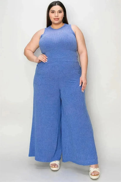 Basic Bae Full Size Ribbed Tank and Wide Leg Pants Set - Bad Moms Club