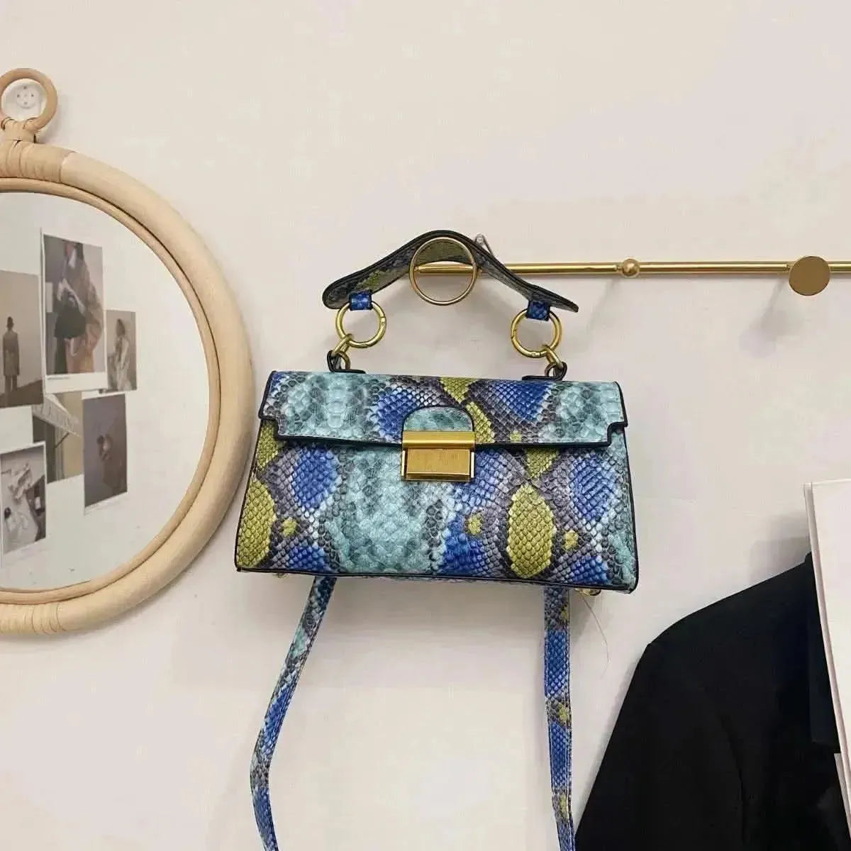 PU Leather Snakeskin Print Crossbody Bag - Bad Moms Club