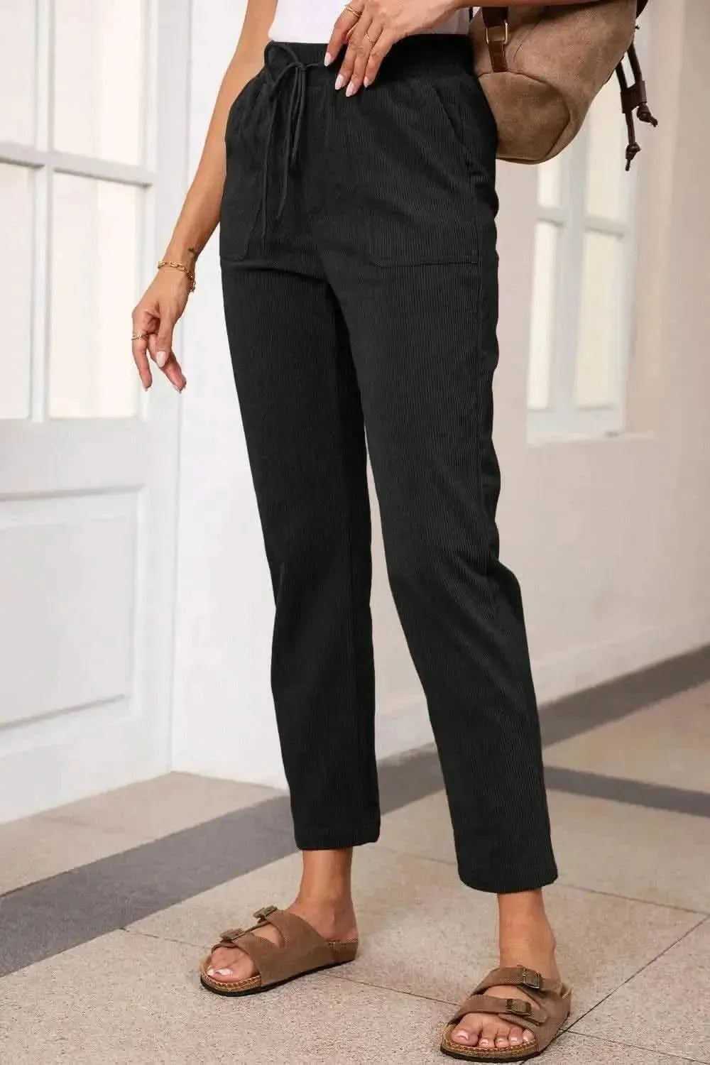 Drawstring Straight Pants with Pockets - Bad Moms Club