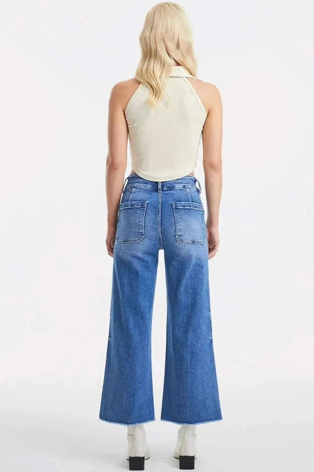 BAYEAS Full Size Raw Hem High Waist Wide Leg Jeans - Bad Moms Club