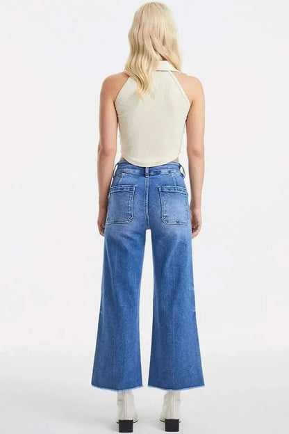 BAYEAS Full Size Raw Hem High Waist Wide Leg Jeans - Bad Moms Club