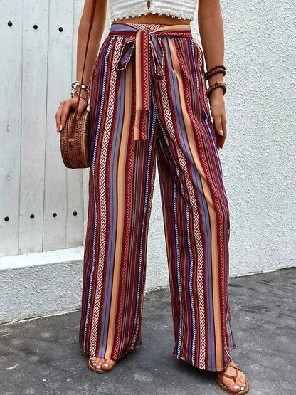 Perfee Tied Geometric Wide Leg Pants - Bad Moms Club