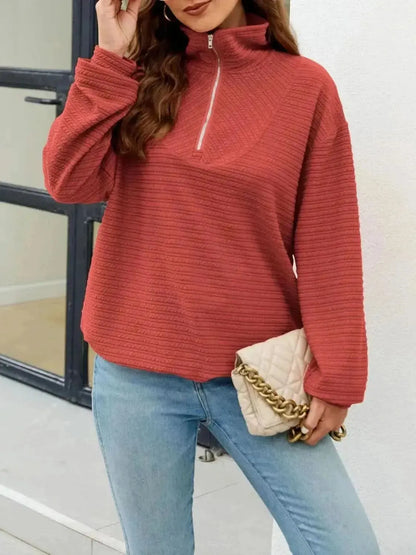 Quarter-Zip Collared Drop Shoulder Sweatshirt - Bad Moms Club