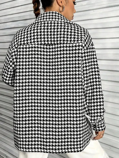 Houndstooth Button Down Long Sleeve Shacket - Bad Moms Club