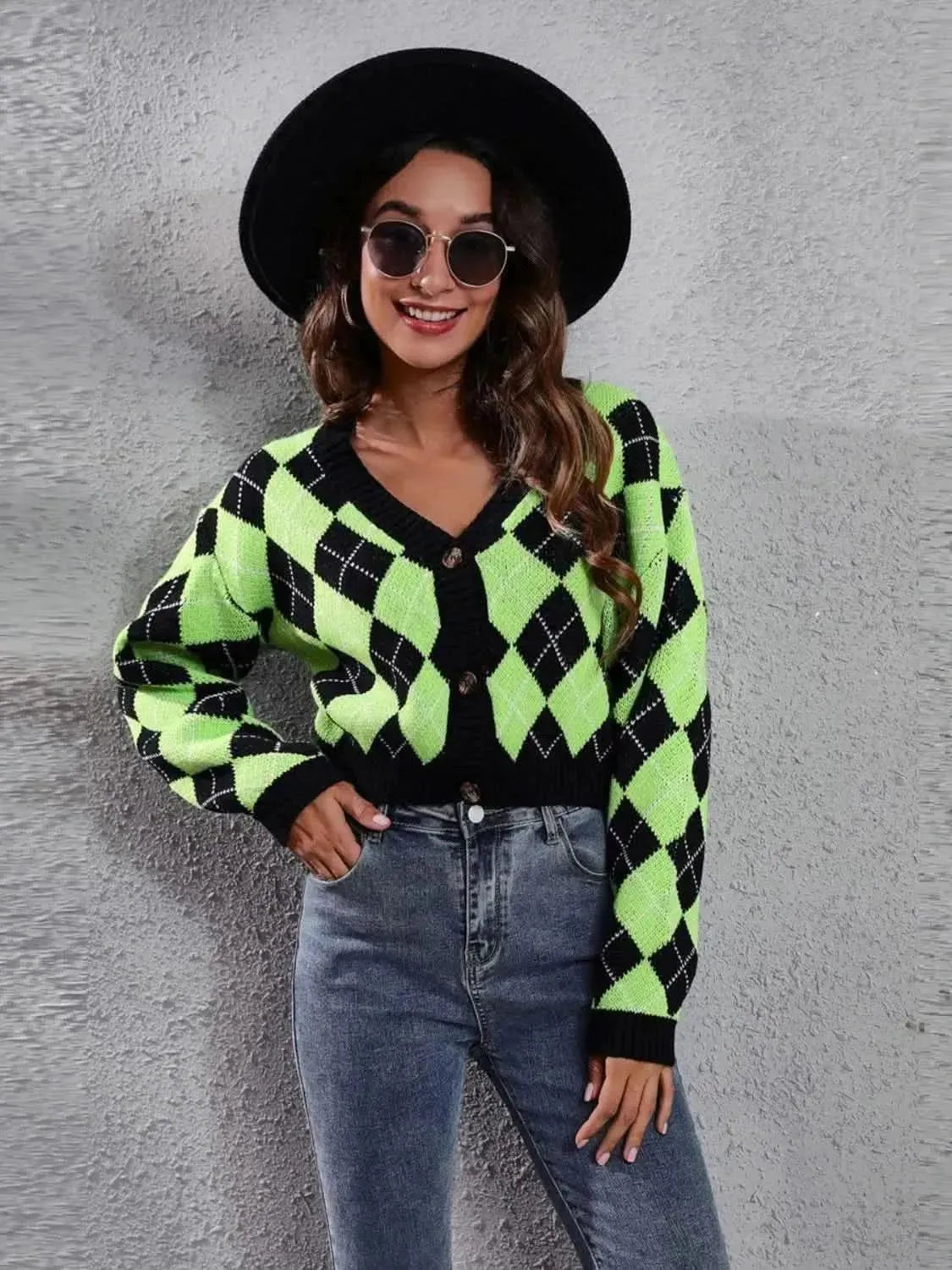 Geometric Button Up Long Sleeve Cardigan - Bad Moms Club