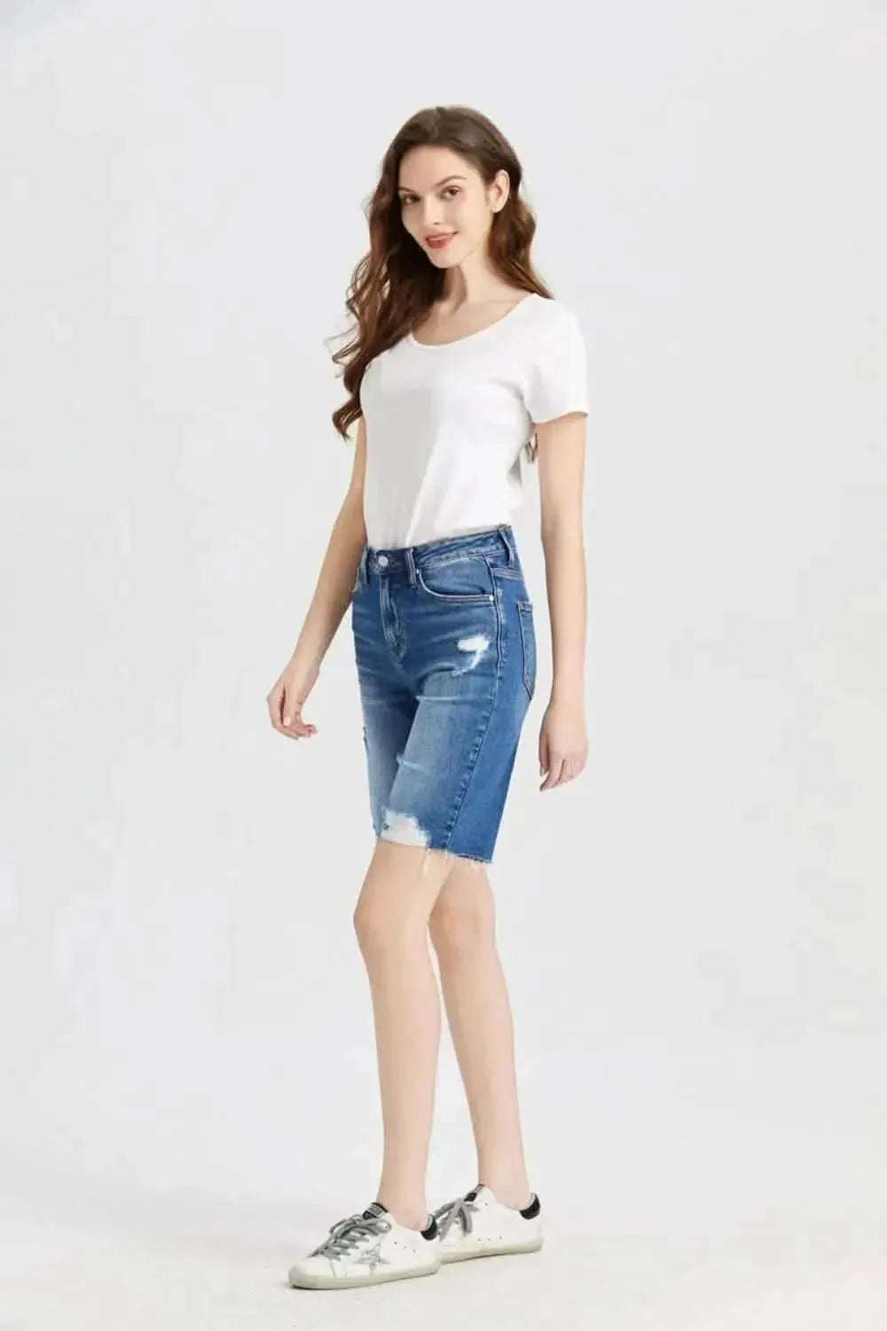 BAYEAS Full Size Super High Rise Denim Bermuda Shorts - Bad Moms Club