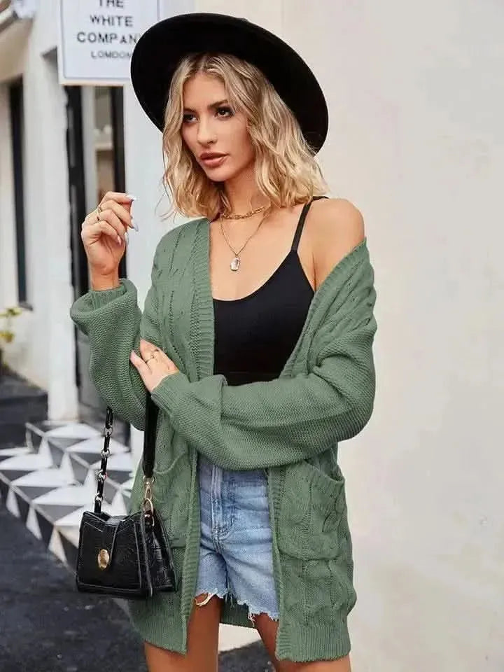 Cable-Knit Long Sleeve Cardigan - Bad Moms Club