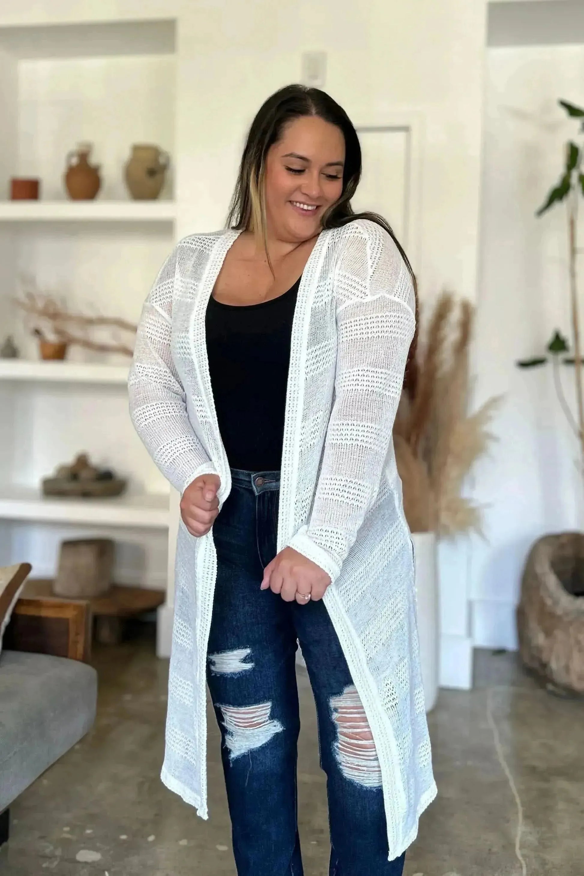 Double Take Full Size Open Front Longline Cardigan - Bad Moms Club