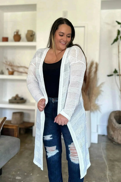 Double Take Full Size Open Front Longline Cardigan - Bad Moms Club