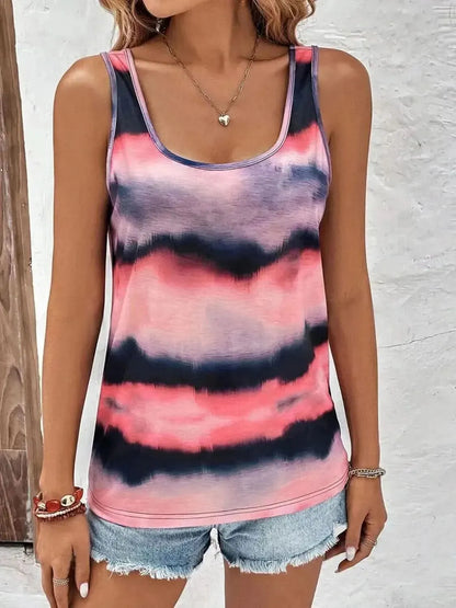 Tie-Dye Scoop Neck Wide Strap Tank - Bad Moms Club