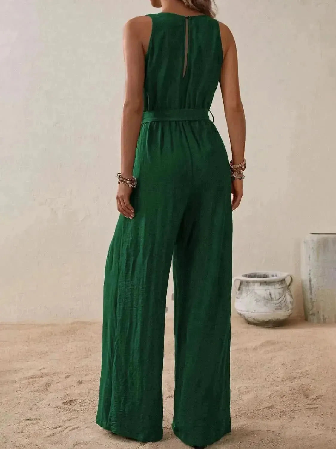 Honey Tied Surplice Sleeveless Wide Leg Jumpsuit - Bad Moms Club