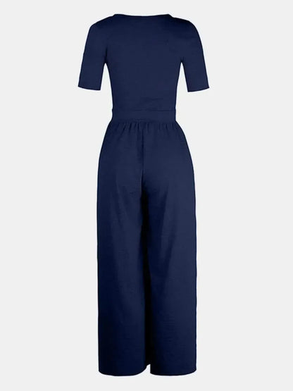 Scoop Neck Short Sleeve Jumpsuit - Bad Moms Club
