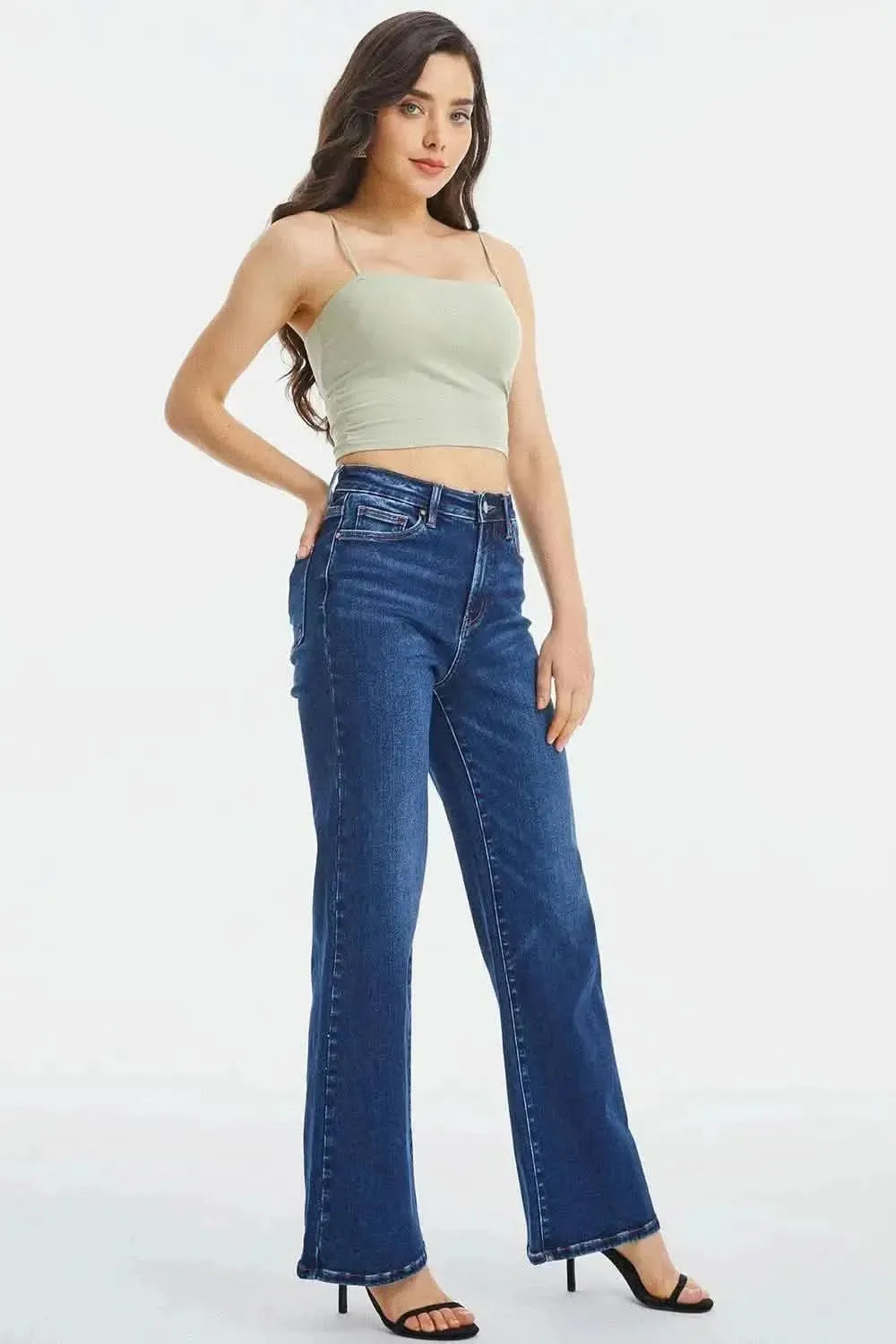 BAYEAS Full Size High Waist Cat's Whisker Wide Leg Jeans - Bad Moms Club