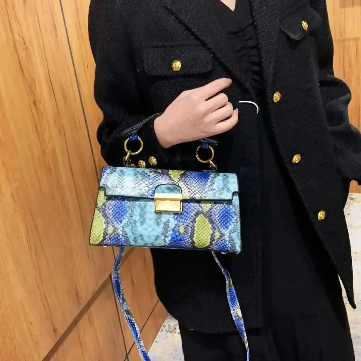 PU Leather Snakeskin Print Crossbody Bag - Bad Moms Club