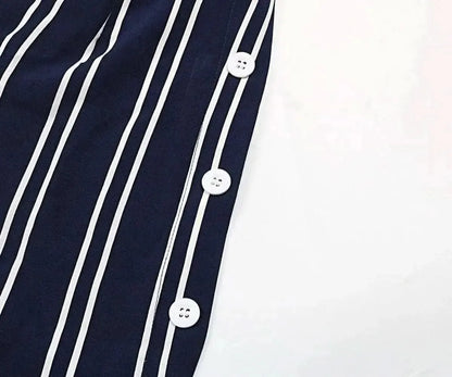Perfee Striped Slit Wide Leg Pants - Bad Moms Club