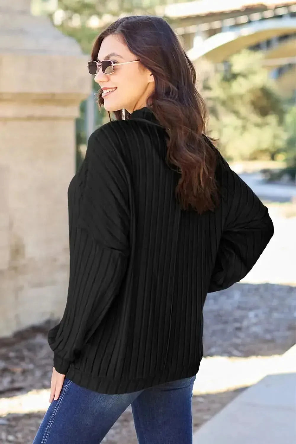 Basic Bae Full Size Ribbed Exposed Seam Mock Neck Knit Top - Bad Moms Club