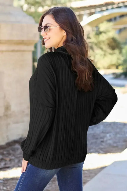 Basic Bae Full Size Ribbed Exposed Seam Mock Neck Knit Top - Bad Moms Club