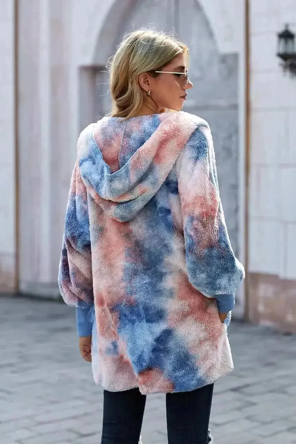 Tie-Dye Plush Hooded Jacket with Pockets - Bad Moms Club