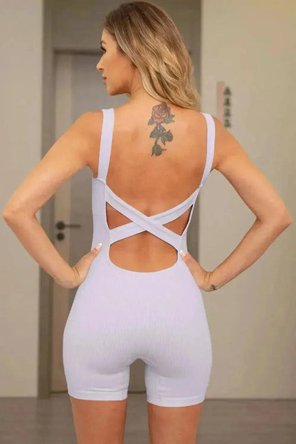 Crisscross Wide Strap Active Romper - Bad Moms Club