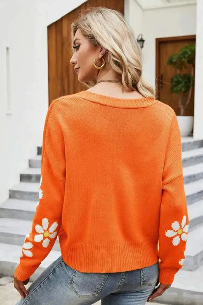 Floral Ribbed Trim Drop Shoulder Cardigan - Bad Moms Club