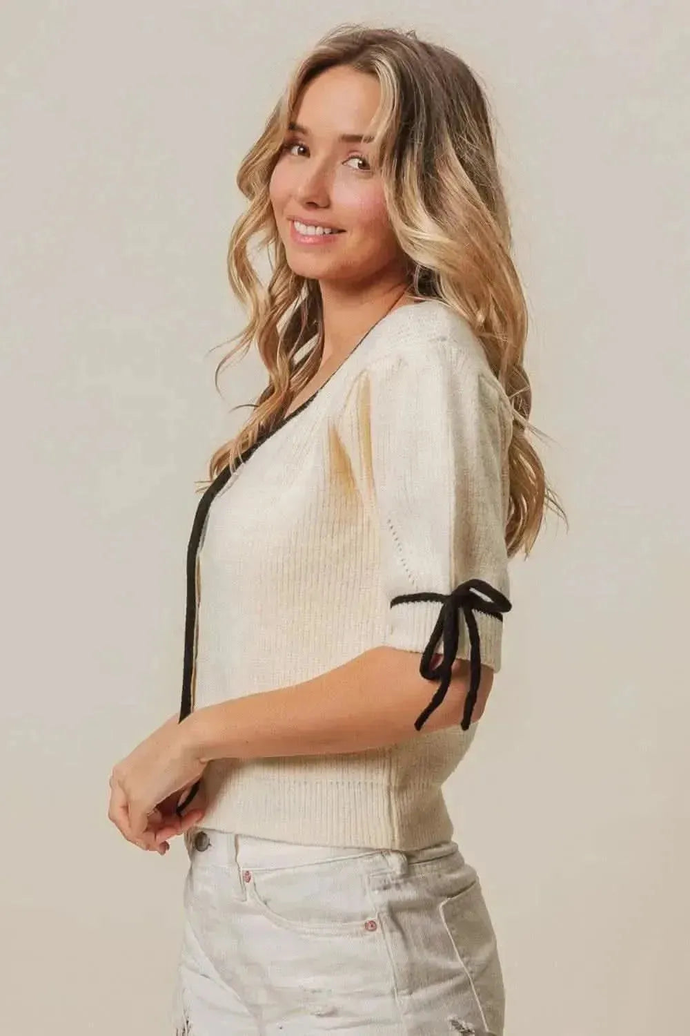 BiBi Contrast Binding Buttoned Cardigan - Bad Moms Club