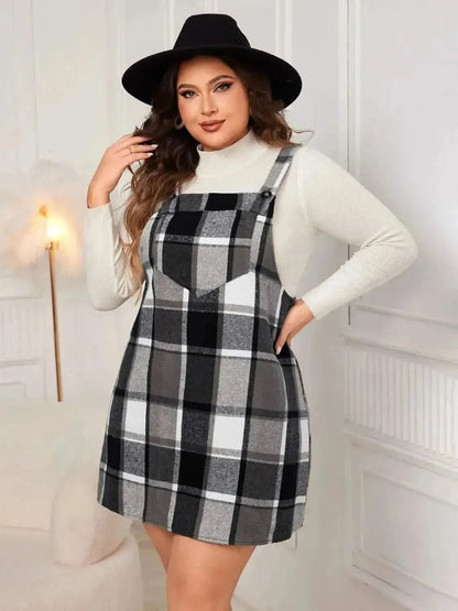 Honey Plus Size Plaid Wide Strap Overall Dress - Bad Moms Club