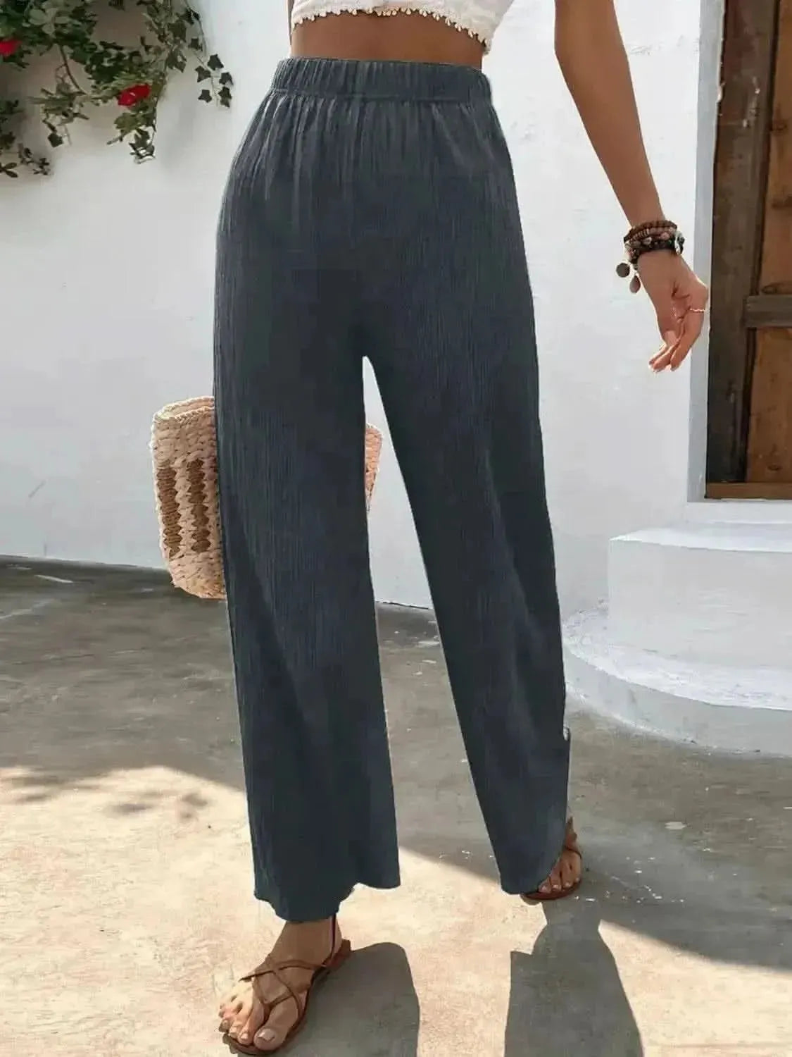 Full Size High Waist Wide Leg Pants - Bad Moms Club