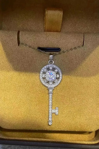 1 Carat Moissanite Platinum-Plated Key Pendant Necklace - Bad Moms Club